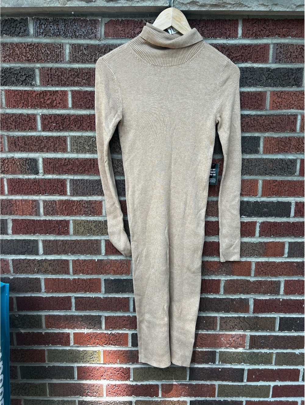 Express Tan Ribbed Turtleneck Long Sleeve Maxi Sweater Dress